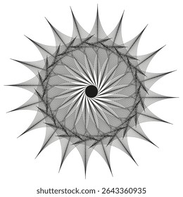 Sun symbol icon. Radiant spike shape. Geometric abstract vector. Round contour design.