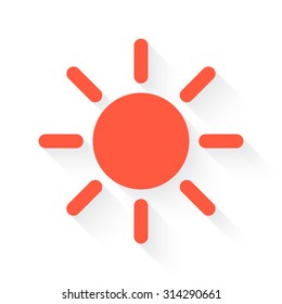Sun symbol  in orange with drop shadow on white background
