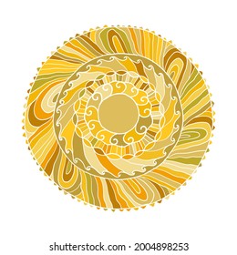 Sun symbol, ornate mandala. Round pattern. Vintage decorative background. Hand made art