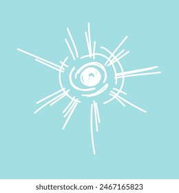 Sun symbol. Radial old fun spark ball shape, cosmic burst or enlightenment concept. Design element, retro vintage art doodle print style