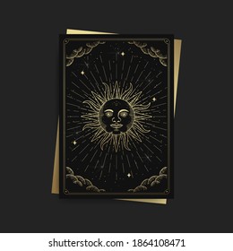 Sun or symbol of strength. Magic occult tarot cards, Esoteric boho spiritual tarot reader, Magic card astrology, drawing spiritual posters.