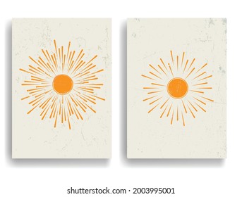 Sun symbol . Vector illustration . Vintage sun logo . Minimal design element . Abstract geometric shape . Sunburst .