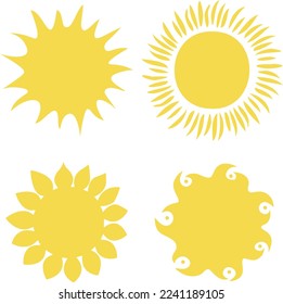 Sun symbols hand drawn. Solar signs. Ethnic element for decorative ornament. Vector illustration isolated on white.