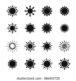 Sun symbols set, Black, vector design elements