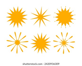 Sun-Symbole setzen Sammlung einzeln. Abstrakte Formen und Formen für Logo-Designvorlagen, Abzeichen und Aufkleber für Poster, Drucke, Banner, Icon, Web-Button, mobile App.