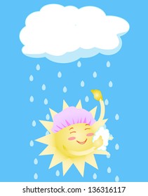 the sun takes a shower from a rain