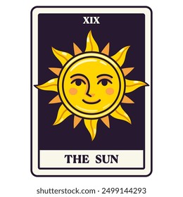 The Sun Tarot card in simple modern  cartoon style. Vector clip art illustration.