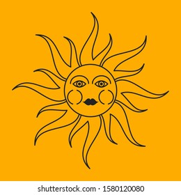 Sun tatoo, vector line sign, face of sun