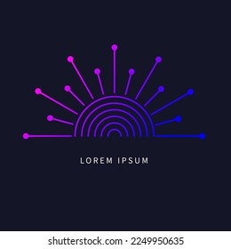 Sun tattoo with rays, geometric boho logo. Vector decorative sun icon