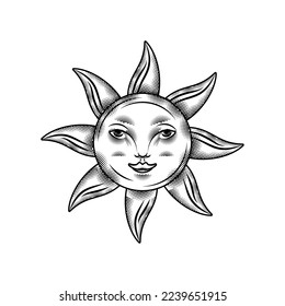 sun tattoo style icon isolated