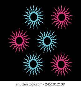 sun tattoos in blue and pink
