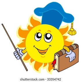 Sun teacher on white background - color illustration.