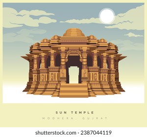 Sun Temple Modhera, Gujarat - Stock Illustration as EPS 10 File