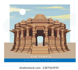 Sun Temple Modhera, Gujarat - Stock Illustration as EPS 10 File