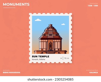 Sun Temple Monument Postage stamp ticket design with information-vector illustration design