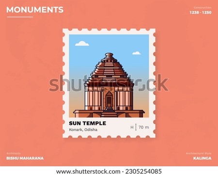 Sun Temple Monument Postage stamp ticket design with information-vector illustration design