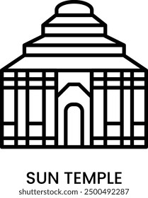 Sun Temple, Odisha, India. minimalist line art icon with editable stroke, historical landmark for web, mobile apps and UI.