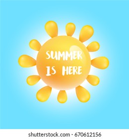Sun with text on blue background, vector illustration