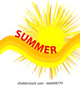 Sun with text summer isolated on white background. Vector illustration.