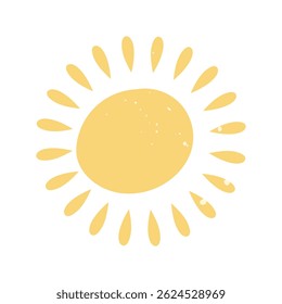 The sun with texture. Flat color isolated doodle illustration. Lovely spring and summer weather. A cozy mood. Suitable for decoration, postcards, packaging, prints.