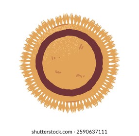 Sun with textured design, flat style, white background, concept of summer. Vector illustration
