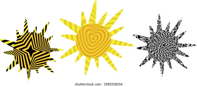 sun textured in op art style modern creative icons symbolizing warm weather