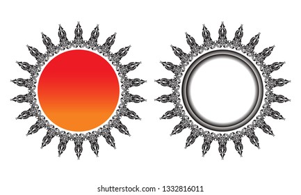 sun in thai style colour and black white vector illustration isolated