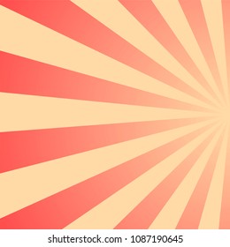 Sun theme abstract background - vector illustration. Sun beams, sun burst, red rays on yellow backgraund, vector illustration for web, book, magazines. Retro or vintage style.