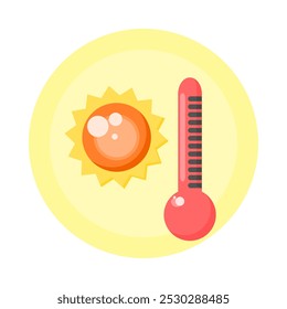 sun and thermometer. glowing sun. hot sunlight. Afternoon. sunny weather. summer. vector illustration. hot temperature.