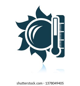 Sun and thermometer with high temperature icon. Shadow reflection design. Vector illustration.