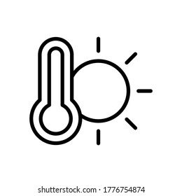 Sol, icono del termómetro. Línea simple, contorno de elementos vectoriales de iconos de previsión para ui y ux, sitio web o aplicación móvil