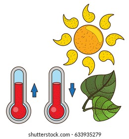 Sun, thermometer and leaves. Elements for infographics.