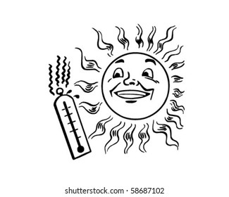 Sun With Thermometer - Retro Clip Art