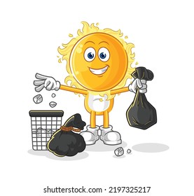 the sun Throw garbage mascot. cartoon vector