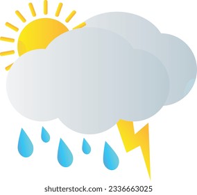 Sun and thunder in rainy season icon. weather symbol set isolated vector illustration.