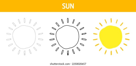Sun tracing and coloring worksheet for kids