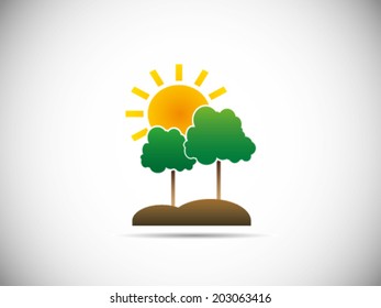 Sun And Tree Ecology Spring Illustration