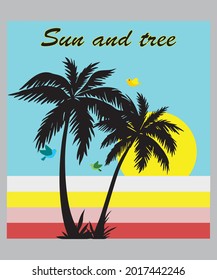 Sun and tree graphic design t-shirt.