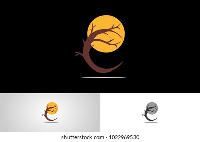 sun tree logo vector