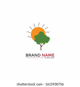 Sun with tree suntree  Logo. Suntree monogram icon design template with summer holiday, concept inspiration design