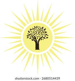 Imagen de Vector del sol y del árbol para el diseño del icono o del logotipo. Imagen ilustradora de Vector con archivo eps de alta calidad.