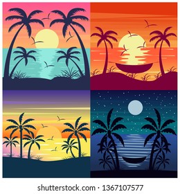 sun trees beach vector