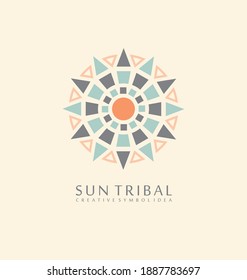 Sun tribal made from geometric shapes. Ancient symbol concept. Native emblem vector design.