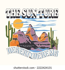 The sun ture Desert Dreaming Arizona, Arizona desert state graphic print artwork for apparel, t shirt, sticker, poster, wallpaper and others.