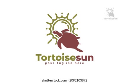 Sun turtle logo design. vector