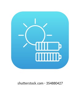 Sun with two batteries line icon for web, mobile and infographics. Vector white icon on the blue gradient square with rounded corners isolated on white background.
