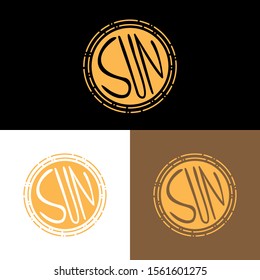 Sun typographic logo design, sun letters, vector illustration on different colored backgrounds, flat icon, eps 10.