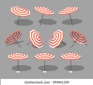 Sun umbrella. 3D lowpoly isometric vector illustration. The set of objects isolated against the grey background and shown from different sides