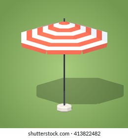 Sun umbrella against the green background. 3D lowpoly isometric vector illustration