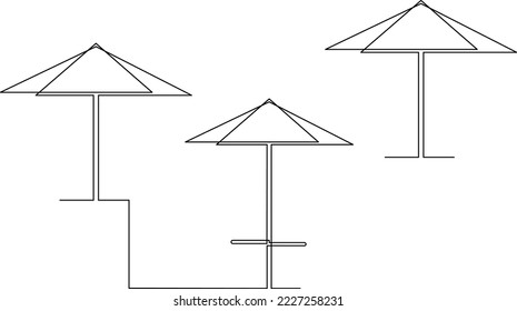 Paraguas de sol. El paraguas de la playa crea sombra sobre el sol. Dibujo continuo de líneas. Ilustración del vector